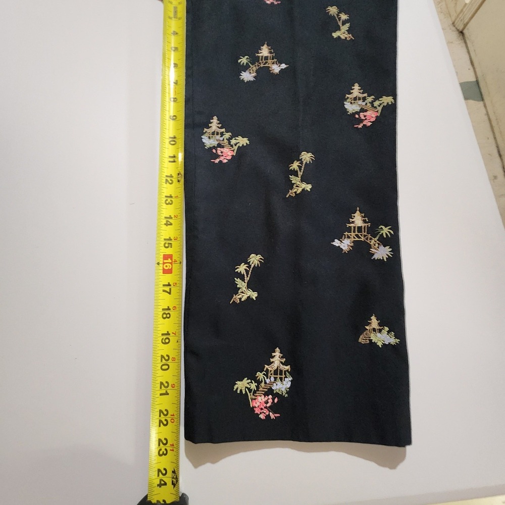 Vtg Talbots Petites Embroidered Silk Cotton Crop Pants Sz 10 Asian Motif Pagoda - Picture 5 of 10